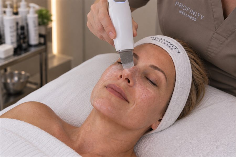 The ultrasonic spatula passing over the nose.